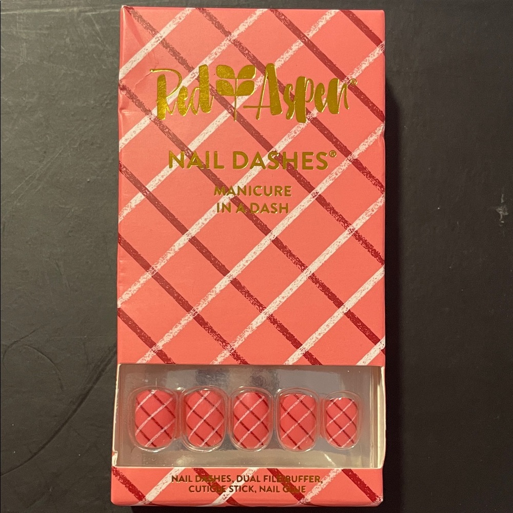 Red Aspen Nail Dashes Press-On Nails - Coral Pink Plaid